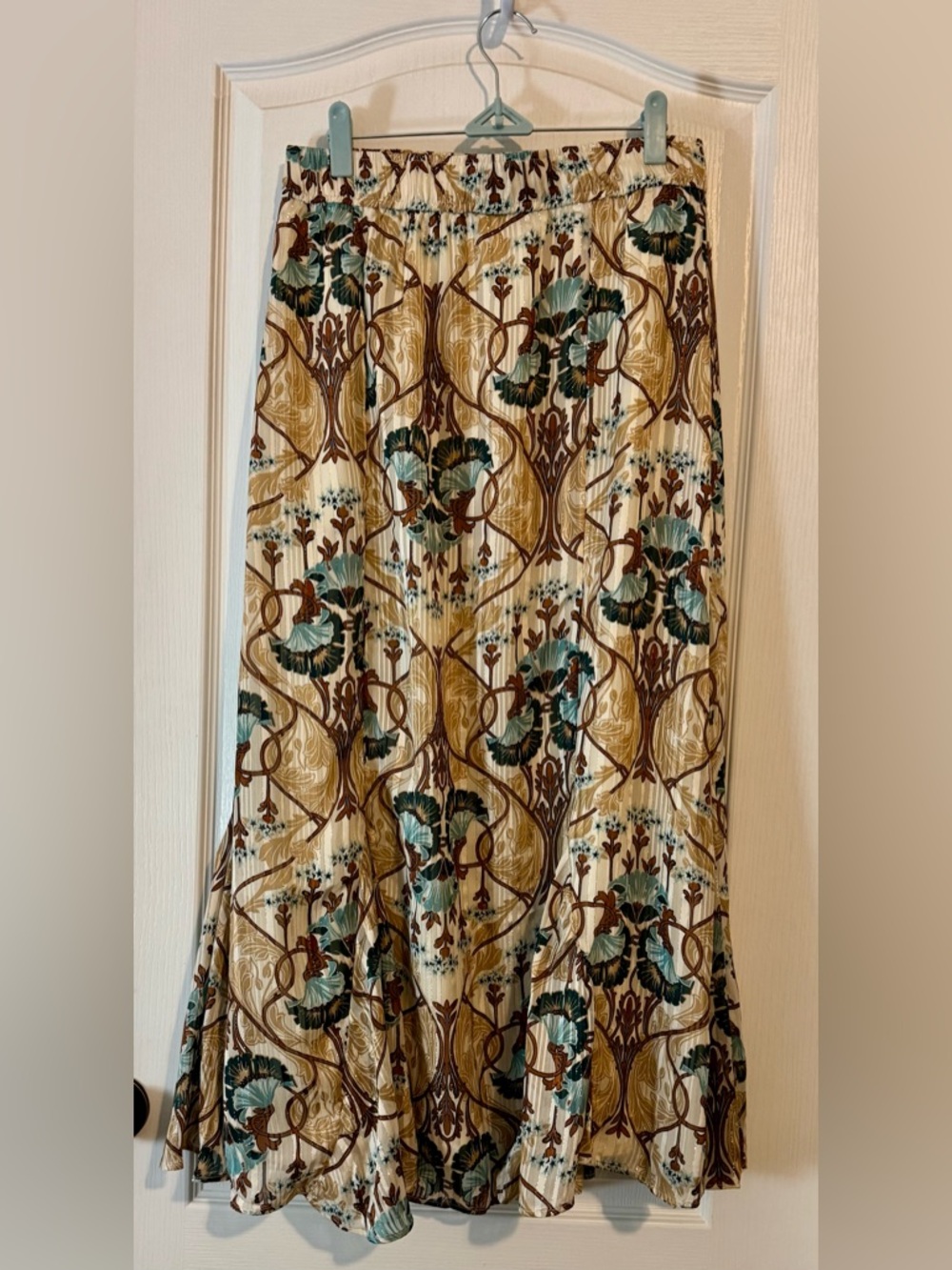 LOFT Cream Maxi Skirt with Brown and Teal Floral Design - Picture 2 of 4